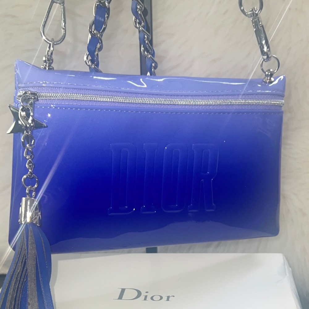 Dior Glossy Ombre Blue Clutch with Removable Chain Strap